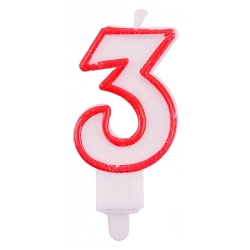 Świeczka PARTY GO, cyfra 3, 9cm, biało-czerwona