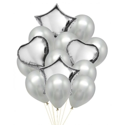 Zestaw balonów PARTY GO, 25-45cm, 14 szt., srebrne