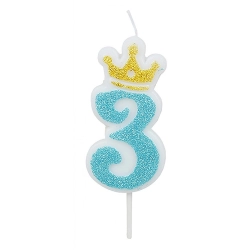 Świeczka PARTY GO, cyfra 3, 6,8cm, niebieska