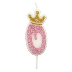 Świeczka PARTY GO, cyfra 0, 6,8cm, różowa