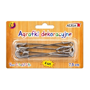 Agrafki ALIGA dekoracyjne rozmiar 7,5cm op.4 AGR-2882 - srebrne