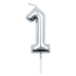 Świeczka PARTY GO, cyfra 1, 6cm, srebrna