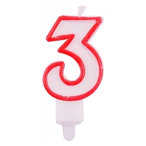 Świeczka PARTY GO, cyfra 3, 9cm, biało-czerwona