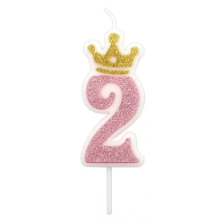 Świeczka PARTY GO, cyfra 2, 6,8cm, różowa