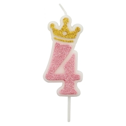 Świeczka PARTY GO, cyfra 4, 6,8cm, różowa