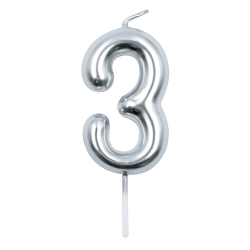 Świeczka PARTY GO, cyfra 3, 6cm, srebrna