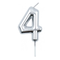Świeczka PARTY GO, cyfra 4, 6cm, srebrna