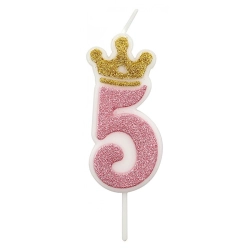 Świeczka PARTY GO, cyfra 5, 6,8cm, różowa