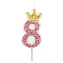 Świeczka PARTY GO, cyfra 8, 6,8cm, różowa