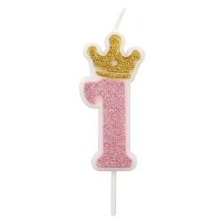 Świeczka PARTY GO, cyfra 1, 6,8cm, różowa