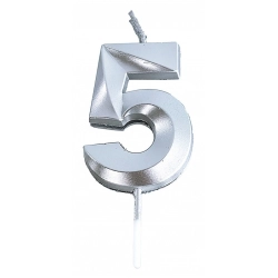 Świeczka PARTY GO, cyfra 5, 4,8cm, srebrna