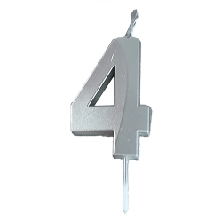 Świeczka PARTY GO, cyfra 4, 4,8cm, srebrna