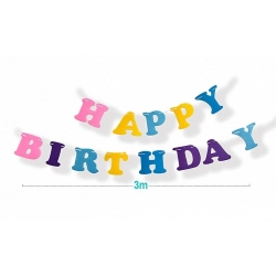 Girlanda papierowa PARTY GO Happy Birthday, 3m, mix kolorów