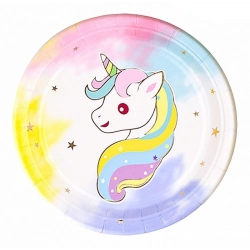 Talerz papierowy PARTY GO Unicorn, 18cm, 8 szt., mix kolorów