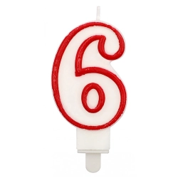 Świeczka PARTY GO, cyfra 6, 9cm, biało-czerwona