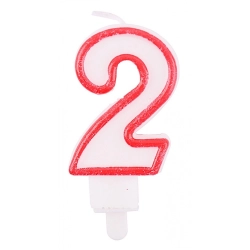 Świeczka PARTY GO, cyfra 2, 9cm, biało-czerwona