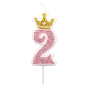 Świeczka PARTY GO, cyfra 2, 6,8cm, różowa