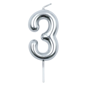 Świeczka PARTY GO, cyfra 3, 6cm, srebrna