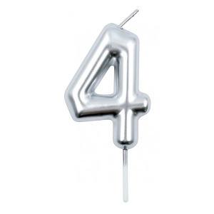 Świeczka PARTY GO, cyfra 4, 6cm, srebrna