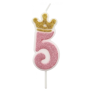 Świeczka PARTY GO, cyfra 5, 6,8cm, różowa