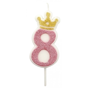 Świeczka PARTY GO, cyfra 8, 6,8cm, różowa