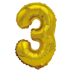 Balon foliowy PARTY GO, cyfra 3, 80cm, złoty