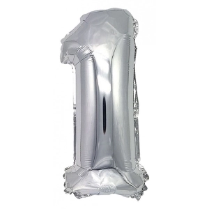 Balon foliowy PARTY GO, cyfra 1, 80cm, srebrny