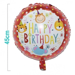 Balon PARTY GO Happy Birthday, animal, 45cm, 1 szt., mix kolorów
