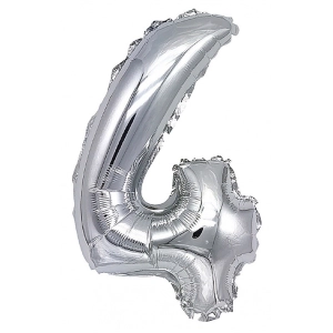 Balon foliowy PARTY GO, cyfra 4, 80cm, srebrny