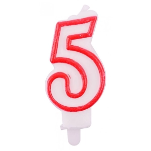 Świeczka PARTY GO, cyfra 5, 9cm, biało-czerwona