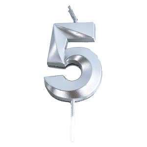 Świeczka PARTY GO, cyfra 5, 4,8cm, srebrna