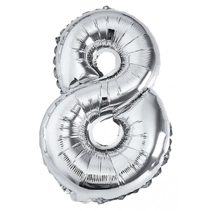 Balon foliowy PARTY GO, cyfra 8, 80cm, srebrny
