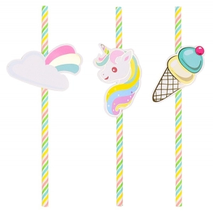 Słomki PARTY GO Unicorn, 19,5cm, 6 szt., różowe