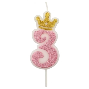 Świeczka PARTY GO, cyfra 3, 6,8cm, różowa