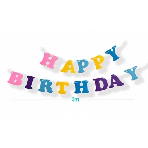 Girlanda papierowa PARTY GO Happy Birthday, 3m, mix kolorów