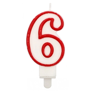 Świeczka PARTY GO, cyfra 6, 9cm, biało-czerwona