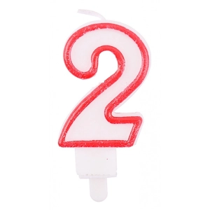 Świeczka PARTY GO, cyfra 2, 9cm, biało-czerwona