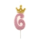 Świeczka PARTY GO, cyfra 6, 6,8cm, różowa