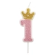 Świeczka PARTY GO, cyfra 1, 6,8cm, różowa