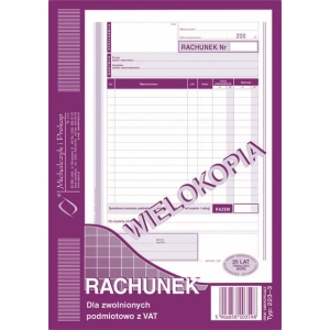 Druk MiP rachunek dla zwolnionych z VAT A5 pionowy wielokopia 223-3