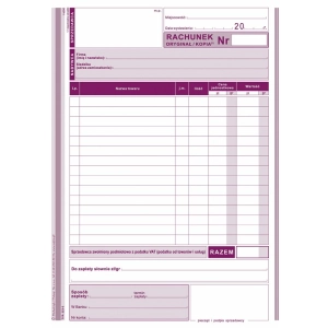 Druk MiP rachunek dla zwolnionych z VAT A5 pionowy wielokopia 223-3-309546