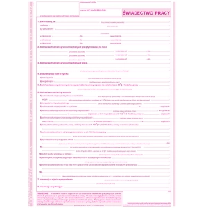 Druk MiP świadectwo pracy A4 40 kartek  501-1-309577