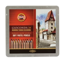 Kredki KOH-I-NOOR pastele suche w drewnie Gioconda pudełko metalowe 24 kolory