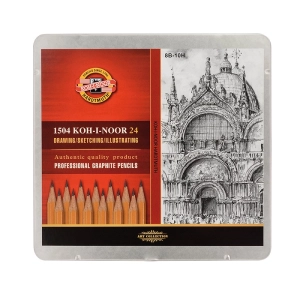 Ołówek drewniany KOH-I-NOOR 1504/24 op.24 8B-10H - zestaw w metalowym pudełku