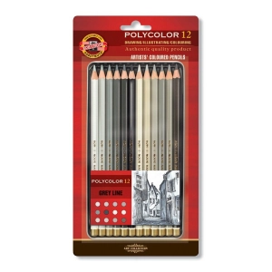 Kredki KOH-I-NOOR 12 kolorów Polycolor linia szarości 3822 pud-metal