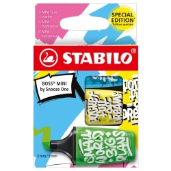 Zakreślacze STABILO BOSS MINI by Snooze One etui 3 szt. (żółty, niebieski, zielony)