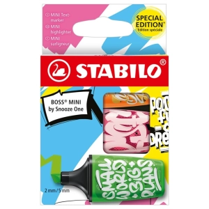 Zakreślacze STABILO BOSS MINI by Snooze One etui 3 szt. (zielony, pomarańczowy, różowy)