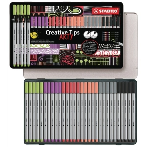 Zestaw Cienkopis STABILO Point 88/Flamaster Pen 68/Flamaster Pen 68 Brush - kolory pastelowe - STABILO Creative Tips - etui metalowe 30 szt. ARTY