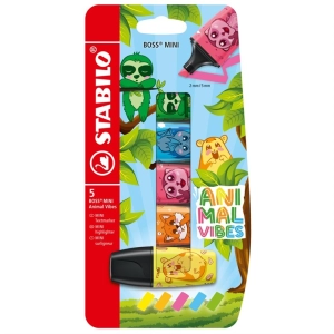 Zakreślacze STABILO BOSS MINI Animal Vibes etui 5 szt