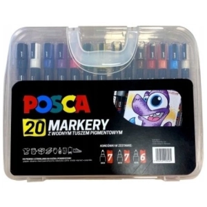 Marker UNI POSCA PC-5M, PC-3M, PC-1M, 20 szt. teczka